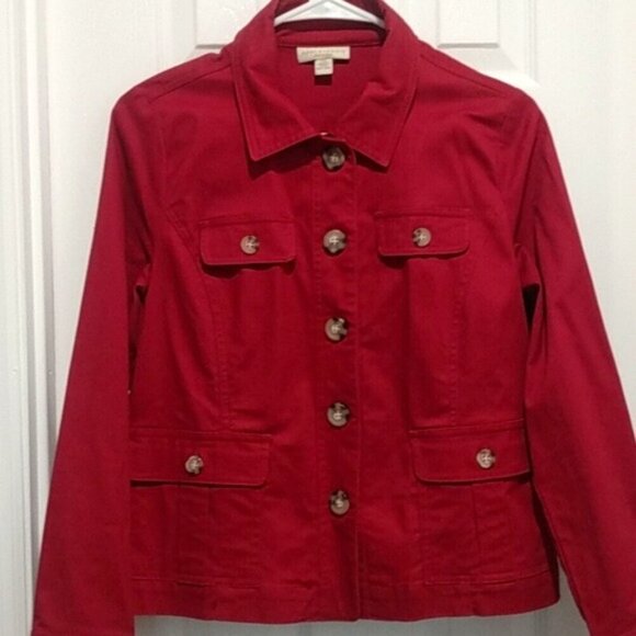 Like New, Apple Seed's Red Denim Button Up Jacket - Picture 1 of 10